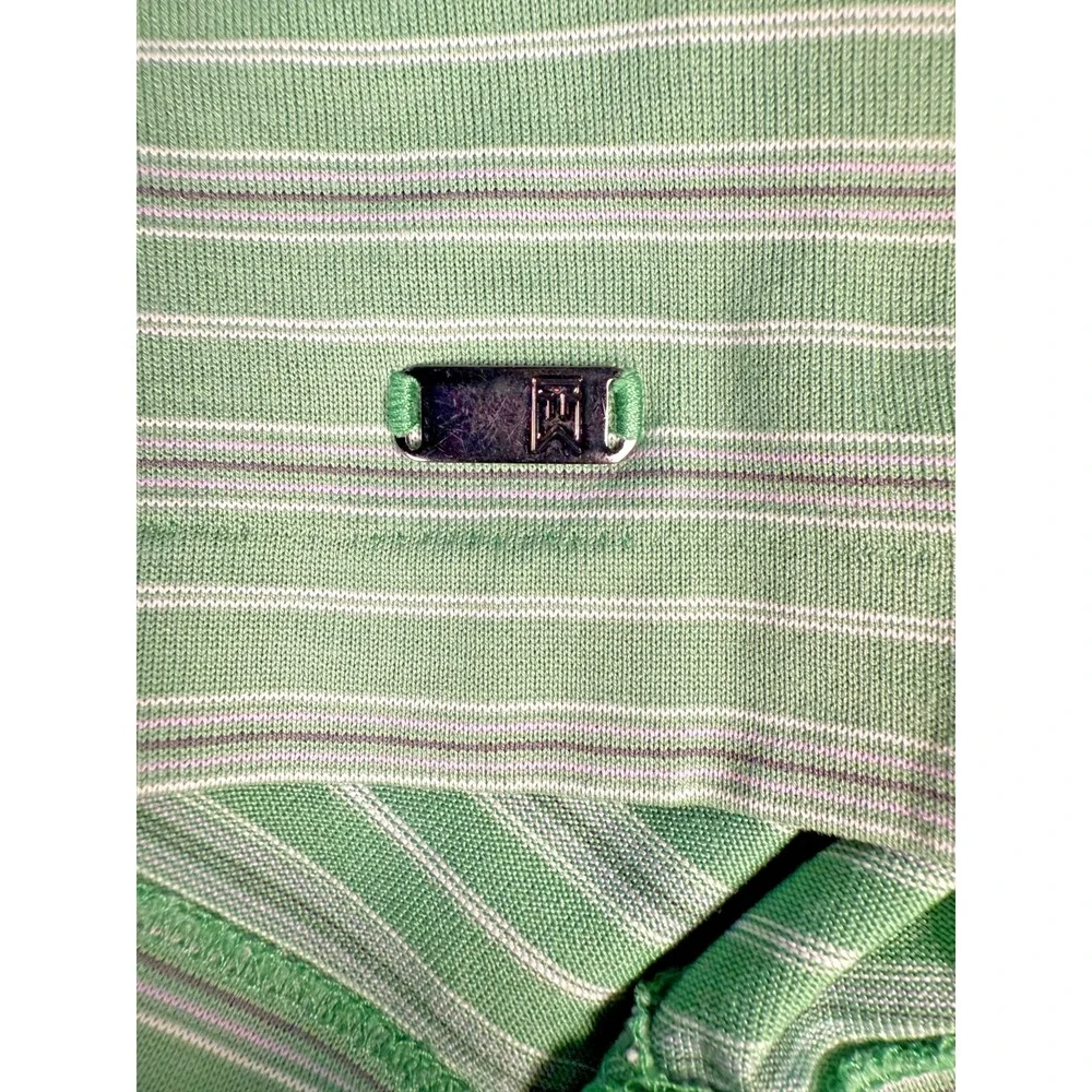 Nike Fit Dry Tiger Woods Collection Men Green Striped Golf Polo Size Extra Large